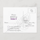Paarse mod, blauwgroen blauwe pauw bruiloft rsvp uitnodiging briefkaart (Achterkant)