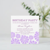 Paarse Mod Flower Design verjaardagsuitnodiging Kaart (Staand voorkant)