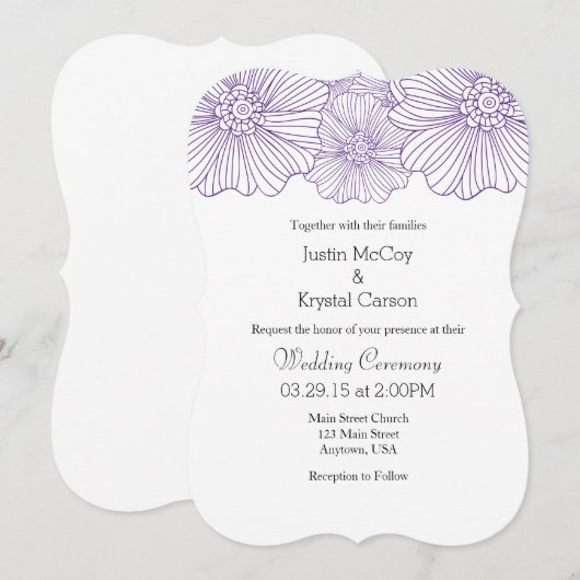 Paarse Mod Flower omlijnt Wedding Invitations Kaart (Voorkant / Achterkant)