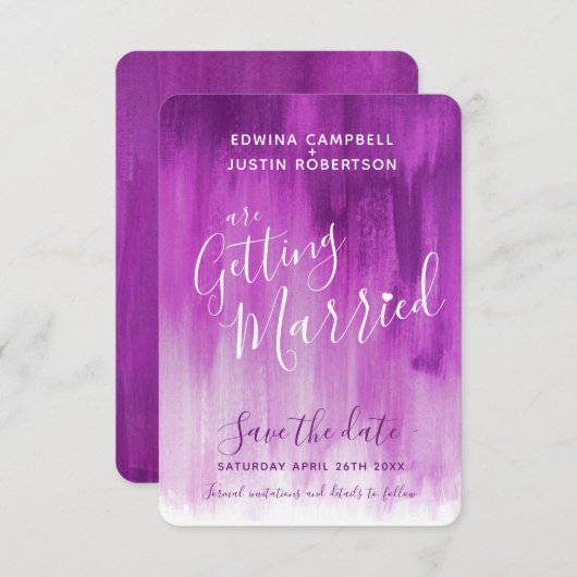 Paarse modekunst met de moderne kunst , met de dat save the date (Voorkant / Achterkant)