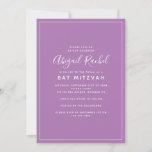 Paarse Modern Bat Mitzvah Kaart<br><div class="desc">Een eenvoudig modern ontwerp van de BBT Mitzvah **GELIEVE TE LEZEN VÓÓR HET ORDEREN** Als u veranderingen in de vorm of de grootte aanbrengt of een ander product kiest en het ontwerp op om het even welke manier bebouwd is of niet juist op de pagina kijkt zult u de Levende...</div>