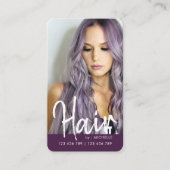 Paarse Modern Chic Hair Stylish QR code foto Visitekaartje (Voorkant)
