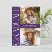 Paarse Modern Elegant Drie Foto Afstuderen Kaart (Staand voorkant)