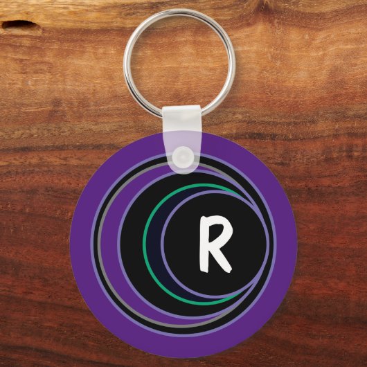 Paarse Modern Geometrisch Abstract Monogram Initia Sleutelhanger (Voorkant)