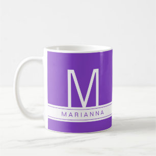 Paarse Modern Monogram Simple Name Initiaal Koffiemok