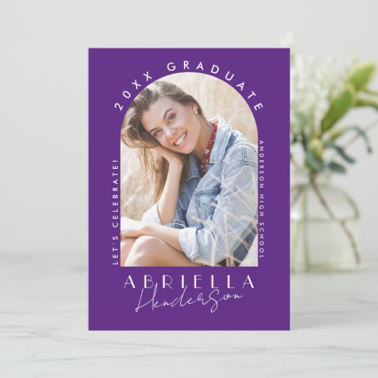 Paarse Modern Photo Afstuderen Kaart (Staand voorkant)