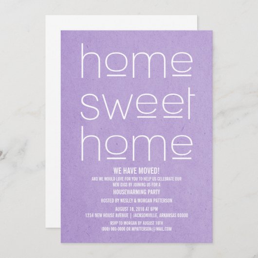 Paarse Modern Sweet Home Housewarming Party Kaart (Voorkant / Achterkant)