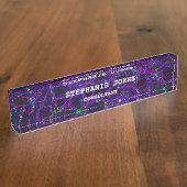 Paarse moderne Abstracte monogram naam Aangepaste Naambordje (Zijkant)