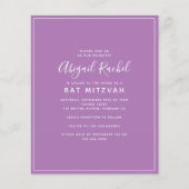 Paarse Moderne Begroting Bat Mitzvah Uitnodiging (Voorkant)
