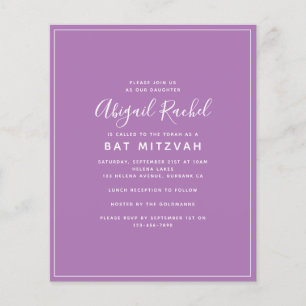 Paarse Moderne Begroting Bat Mitzvah Uitnodiging