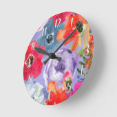 Paarse moderne bloemen, geverfd Waterverf Ronde Klok (Hoek)