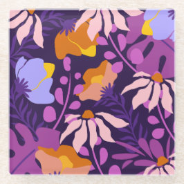 Paarse moderne bloementuin Onderzetter Glazen Onderzetter
