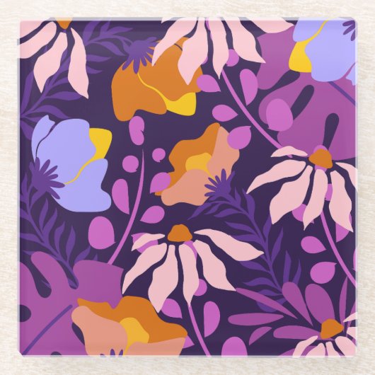 Paarse moderne bloementuin Onderzetter Glazen Onderzetter (Voorkant)