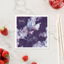 Paarse moderne borstelslag bruiloft servet