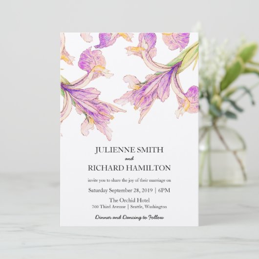 Paarse moderne botanische bruiloft kaart (Staand voorkant)