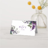 Paarse moderne botanische tuin elegante bruiloft plaatskaartje (Achterkant)