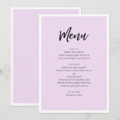 Paarse moderne bruiloft. Eenvoudige lavendel minim Menu (Voorkant / Achterkant)