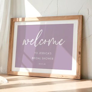 Paarse moderne bruiloft feest welkom bord poster