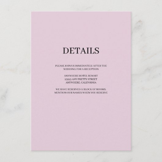 Paarse moderne bruiloft met contactgegevens informatiekaartje (Voorkant)