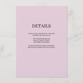 Paarse moderne bruiloft met contactgegevens informatiekaartje