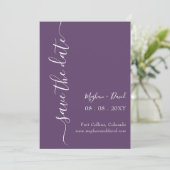 Paarse moderne, eenvoudige elegant save the date (Staand voorkant)