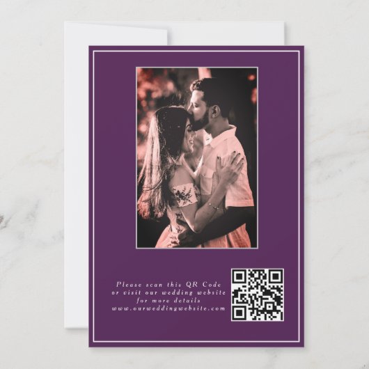 Paarse Moderne Elegante Kalligrafie Foto QR Code  Save The Date (Achterkant)