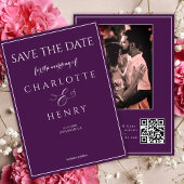 Paarse Moderne Elegante Kalligrafie Foto QR Code  Save The Date
