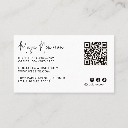 PAARSE Moderne Elegante Minimale QR Code Creatief Visitekaartje (Achterkant)