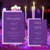 Paarse moderne elegante minimalistische bruiloft kaart