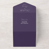 Paarse moderne elegante script QR-code trouwfeest All In One Uitnodiging (Buitenkant)
