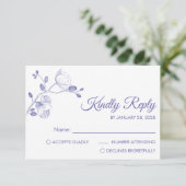 Paarse moderne florelegant orchideeën minimalistis RSVP kaartje (Staand voorkant)