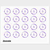 Paarse moderne folie glittersparkel monogram ronde sticker (Vel)