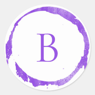 Paarse moderne folie glittersparkel monogram ronde sticker
