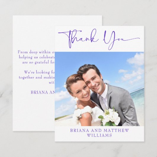 Paarse moderne foto dank u kaart (Voorkant / Achterkant)