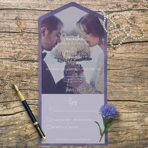 Paarse moderne foto geen diner all in one uitnodiging