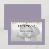 Paarse moderne foto Gold Hearts receptie Informatiekaartje (Voorkant / Achterkant)