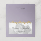 Paarse moderne foto gouden bladeren bruiloft plaatskaartje (Buitenkant ongevouwen)