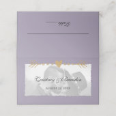 Paarse moderne foto gouden harten bruiloft plaatskaartje (Buitenkant ongevouwen)