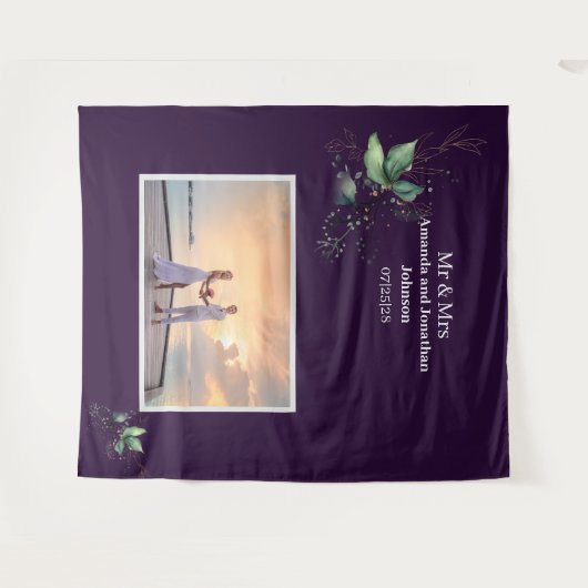 Paarse moderne foto Greenery Wedding Backdrop Wandkleed (Voorkant (horizontaal))