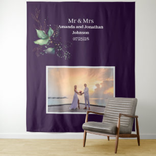 Paarse moderne foto Greenery Wedding Backdrop Wandkleed