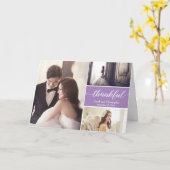 Paarse moderne fotocollage bruiloft kaart (Gele Bloem)