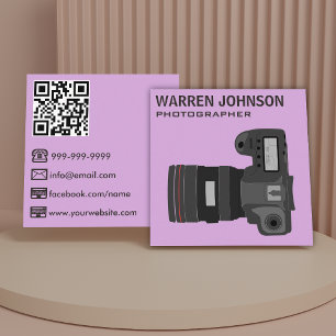 Paarse moderne fotograaf QR-code Vierkante Visitekaartje