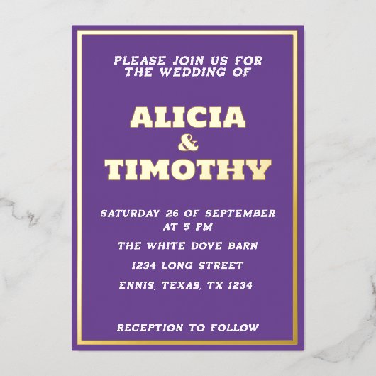 Paarse Moderne Goud Typografie Violette Elegant Folie Uitnodiging (Voorkant)