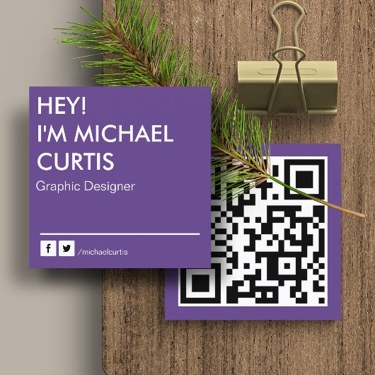 Paarse moderne grafisch ontwerp QR-code Vierkante Visitekaartje