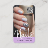 Paarse moderne grafische QR-codetekens foto Visitekaartje (Voorkant)