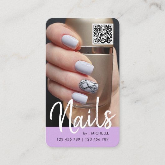 Paarse moderne grafische QR-codetekens foto Visitekaartje (Voorkant)