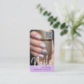 Paarse moderne grafische QR-codetekens foto Visitekaartje (Staand voorkant)