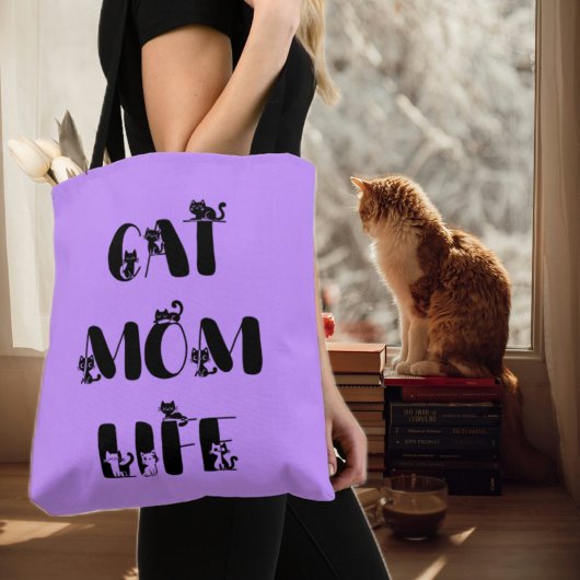 Paarse Moderne Kat Moeder Leven Schattige Moederda Tote Bag