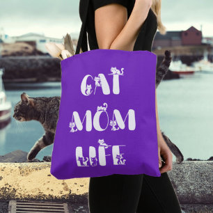 Paarse Moderne Kat Moeder Leven Schattige Moederda Tote Bag