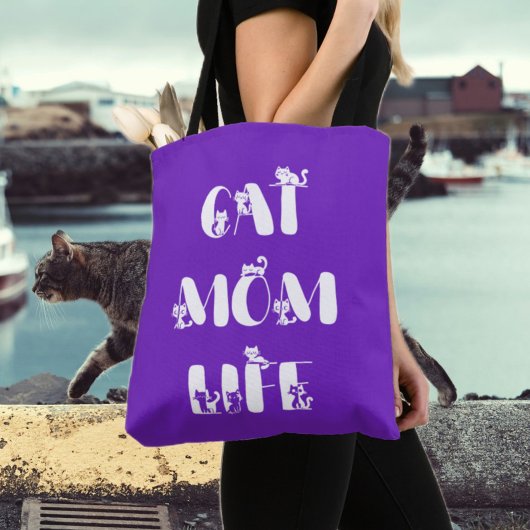 Paarse Moderne Kat Moeder Leven Schattige Moederda Tote Bag